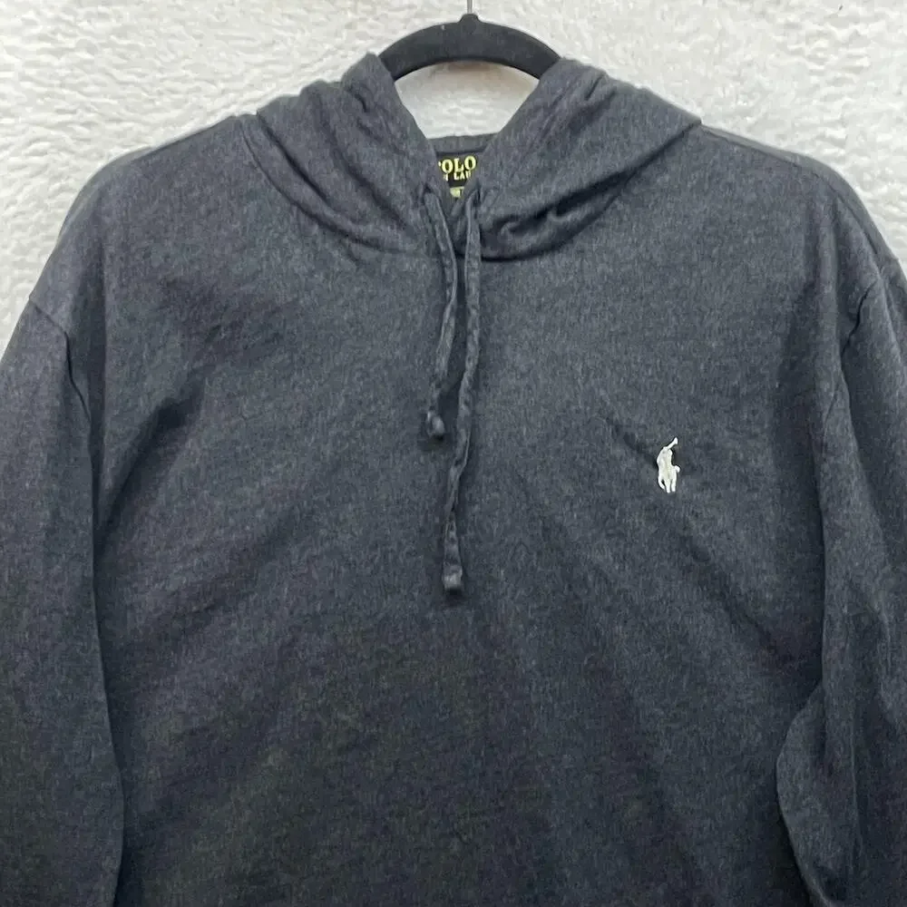 Polo Ralph Lauren Hoodie Mens 2XL Gray Jersey Lightweight Pullover Pony Logo - Picture 4 of 11